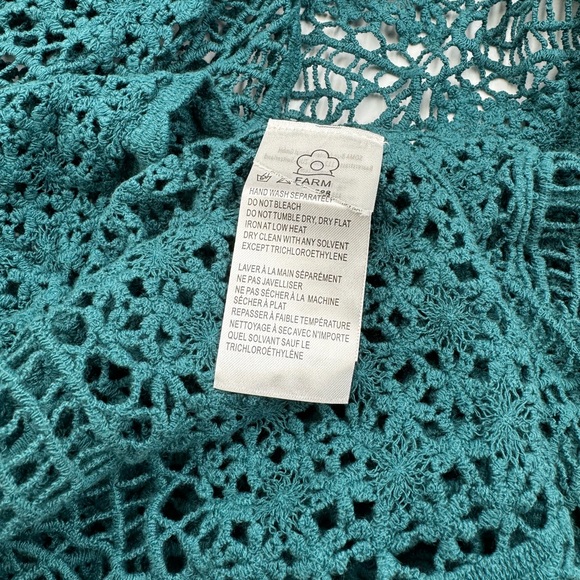 🆕 FARM Rio 🧿 NWOT Floral Crochet Tie Up Kimono, Teal - Sz M - Picture 16 of 16
